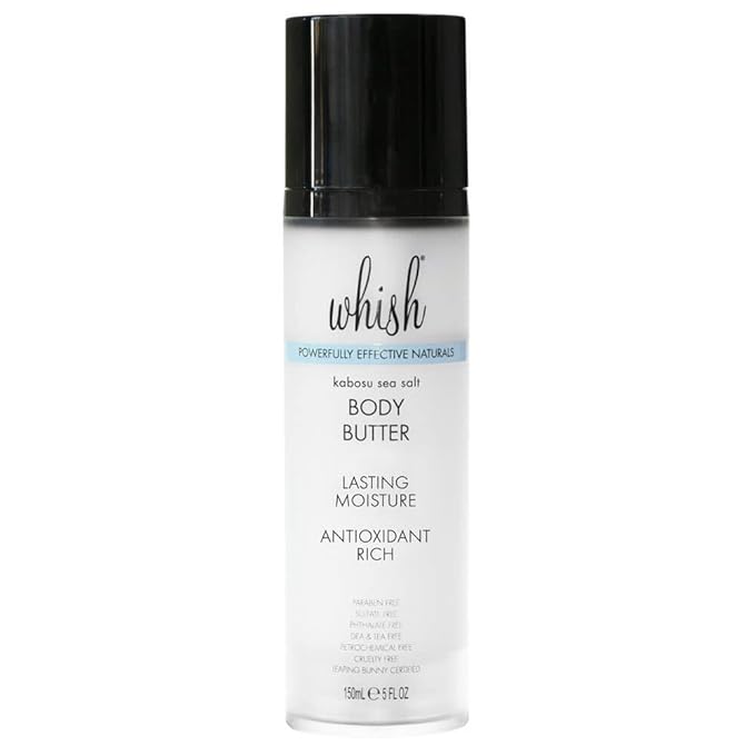 Whish Beauty Body Butter for Women - Moisturizing Body Lotion for Dry Skin - Antioxidant-Rich with Shea Butter, Aloe, & Raspberry Butter - Paraben & Sulfate Free - Kabosu Sea Salt - 5 fl oz