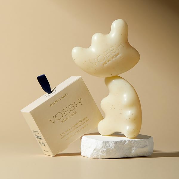 VOESH Gua Sha Shampoo Bar - Biotin, Vegan Probiotics, Rosemary Oil & Apricot Seed Powder - Cruelty Free, Clean Ingredients & Organic Extracts - (3.7oz Bar)