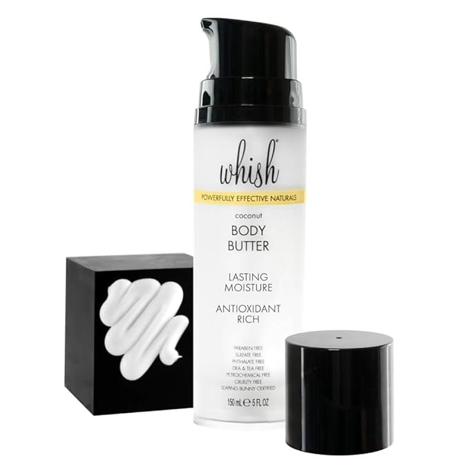 Whish Beauty Body Butter for Women - Moisturizing Body Lotion for Dry Skin - Antioxidant-Rich with Shea Butter, Aloe, & Raspberry Butter - Paraben & Sulfate Free - Coconut - 5 fl oz