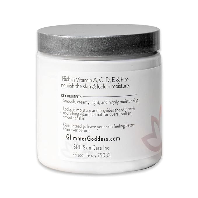 Glimmer Goddess Organic Whipped Body Butter for Women - Moisturizer Cream with Shea & Cocoa Butter, Almonds & Coconut Oil - Citrus Basil, 8oz