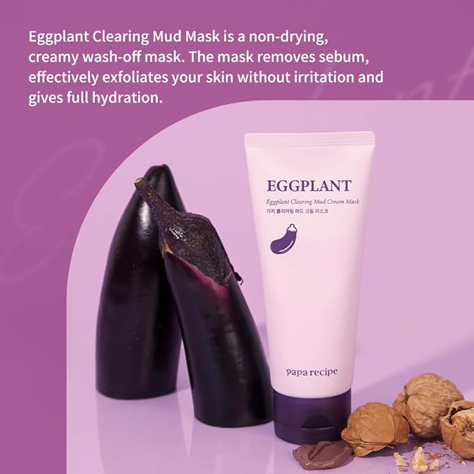 Papa Recipe Eggplant Mud Mask – Kaolin & Bentonite Clay for Pore Care & Gentle Exfoliation – Hydrating Korean Skincare with Cica