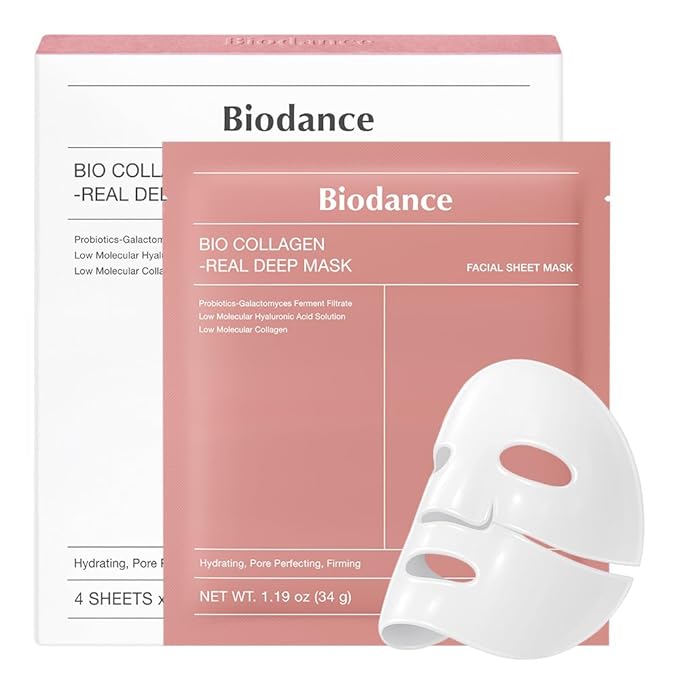 BIODANCE Bio-Collagen Real Deep Mask, Hydrating Overnight Hydrogel Mask, Pore Minimizing, Elasticity, Plumping Improvement, Korean Skincare | 1.19oz(34g) x 4ea
