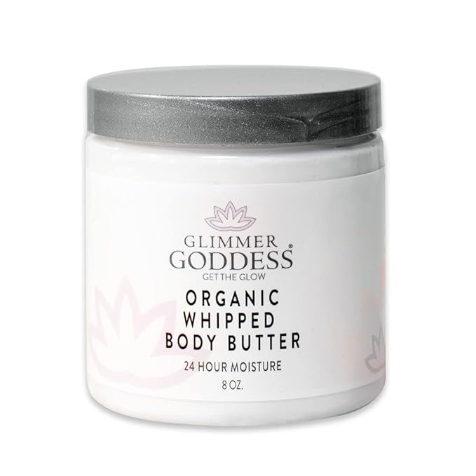 Glimmer Goddess Organic Whipped Body Butter for Women - Moisturizer Cream with Shea & Cocoa Butter, Almonds & Coconut Oil - Caribbean Breeze, 8oz