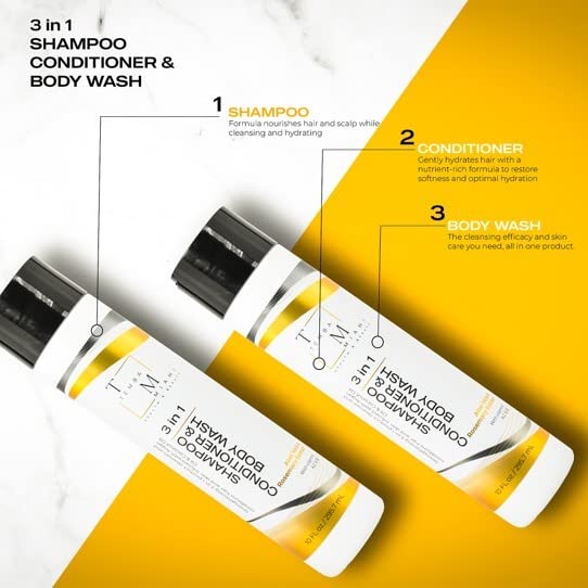 3 in 1 SHAMPOO/CONDITIONER/BODY WASH, with ALOE VERA, ARGAN & COCONUT OIL, ROSEMARY EXTRACT, CAMELLIA Leaf Extract, 10 FL oz.