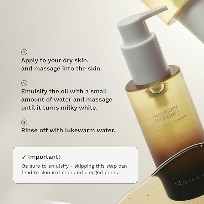 HARUHARU wonder Black Rice Moisture Cleansing Oil, 5.1 fl oz, Double Cleansing, Daily Makeup remover, Pore Oil Cleanser, Korean Skincare for sensitive, normal and Oily Skin