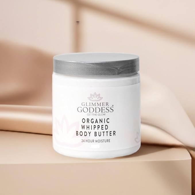 Glimmer Goddess Organic Whipped Body Butter for Women - Moisturizer Cream with Shea & Cocoa Butter, Almonds & Coconut Oil - Mango Vanilla, 8oz