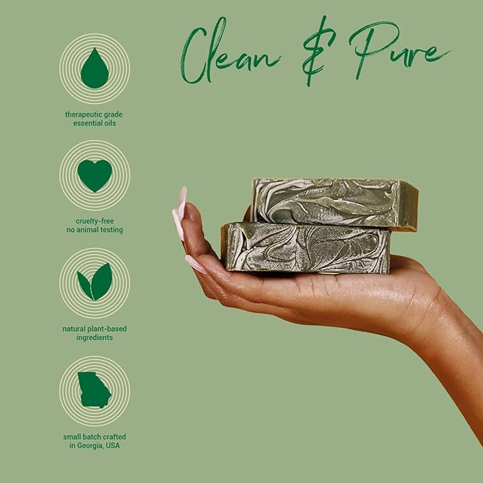 Herb’N Eden - Neem Chlorella Bar Soap - Moisturizing Face & Body Soap - For Acne, Eczema, Psoriasis & Oily Skin - Natural Plant-Based Ingredients & Essential Oils - Handmade in USA - 3 Pack