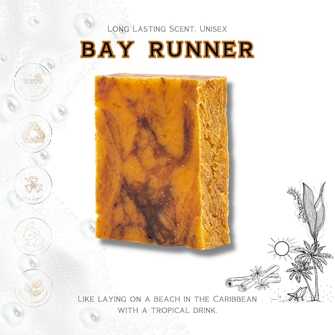 ILS Soap co - Bay Runner (Burnt Orange Peel, Cloves & Patchouli) All Natural Bar Soap for All Skin Types - Plant Based, Cold Process and Handmade in the USA (single bar)
