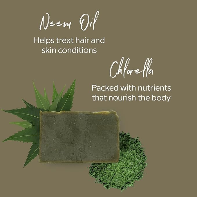 Herb’N Eden - Neem Chlorella Bar Soap - Moisturizing Face & Body Soap - For Acne, Eczema, Psoriasis & Oily Skin - Natural Plant-Based Ingredients & Essential Oils - Handmade in USA - 3 Pack
