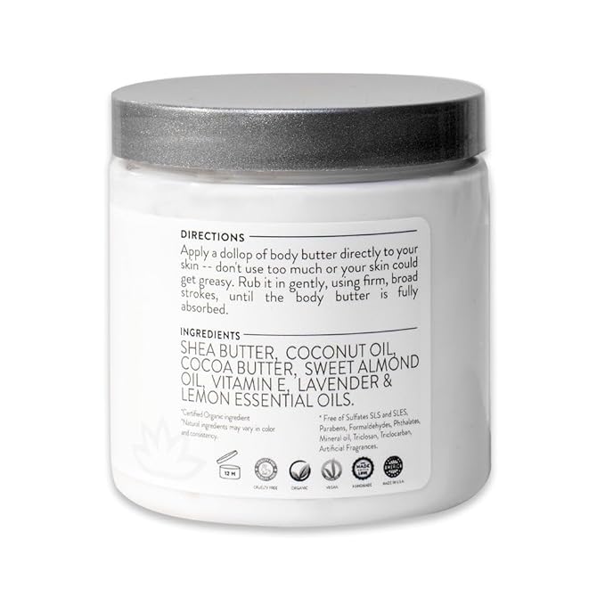 Glimmer Goddess Organic Whipped Body Butter for Women - Moisturizer Cream with Shea & Cocoa Butter, Almonds & Coconut Oil - Candy Cane, 8oz