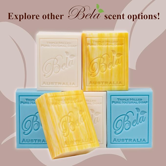 BELA Soap Variety Pack 3.3 OZ, Pack of 6, Long Lasting, French Triple Milled Bar Soap with Organic Shea Butter, Hand, Face and Body Wash Bar Made in Australia