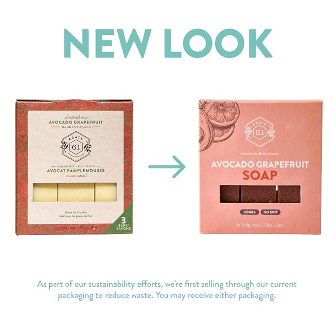 Crate 61 Organics, Handmade in Canada, Plant Based Cold Process Natural Bar Soap For Face And Body, With Premium Essential Oils, For Men And Women 3 Pack (Avocado Grapefruit)