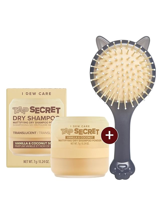 I DEW CARE Brush and Tap to Refresh Set - Tap Secret Vanilla & Coconut + Detangling Brush with Mirror