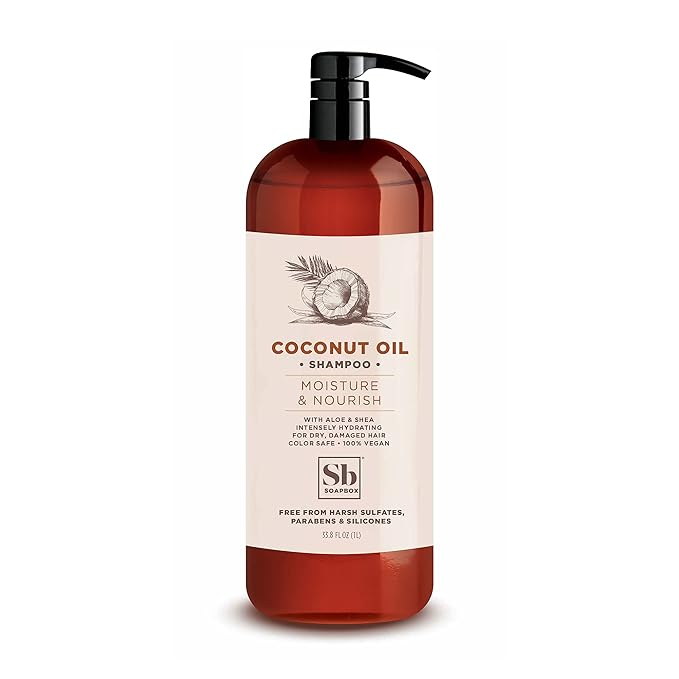 Soapbox Coconut Oil Shampoo, Harsh Sulfate Free, Paraben Free, Silicone Free, Color Safe, and Vegan Hair Shampoo (33.8 Ounces)