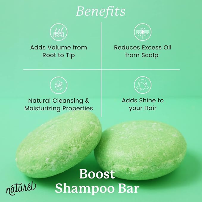 NATURL Boost Volumizing Shampoo and Conditioner Bar Set with Sea Salt and Lime Oil for Fine or Oily Hair, Free of Silicone, Paraben, Phthalate, Gluten, Citrus Scent, 2 Count