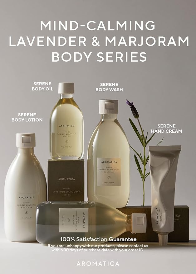 AROMATICA Serene Body Wash Lavender & Marjoram 10.14oz / 300ml, Vegan, Daily In-Shower Wash Blended w/Naturally Derived Scents