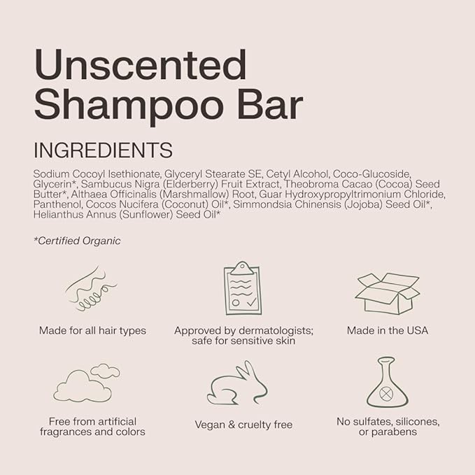 The Earthling Co. Shampoo Bar - Promote Hair Growth, Strengthen & Volumize All Hair Types - Paraben & Sulfate Free formula with Natural, Vegan Ingredients for Dry Hair (Fragrance Free, 3 oz)