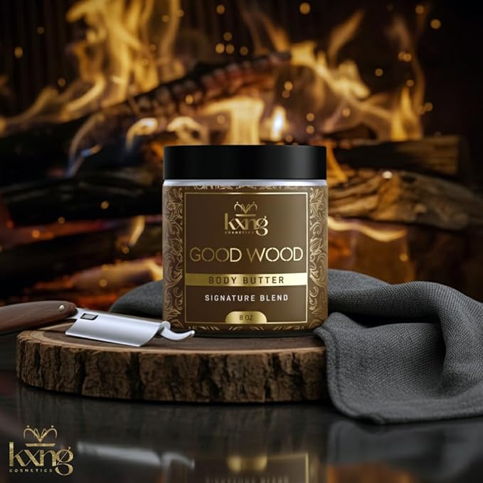 KXNG Cosmetics, Body Butter, Organic Skin Care for Men and Women, Body Moisturizer Lotions and Creams, Raw Shea Butter, Cocoa Butter, Mango, Coconut Oil, Hand, Foot, All Skin Types (Good Wood XL)