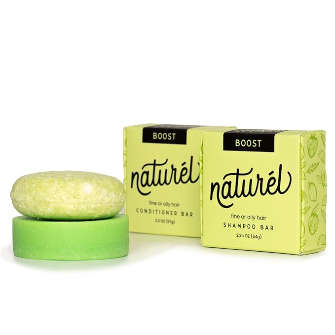 NATURL Boost Volumizing Shampoo and Conditioner Bar Set with Sea Salt and Lime Oil for Fine or Oily Hair, Free of Silicone, Paraben, Phthalate, Gluten, Citrus Scent, 2 Count