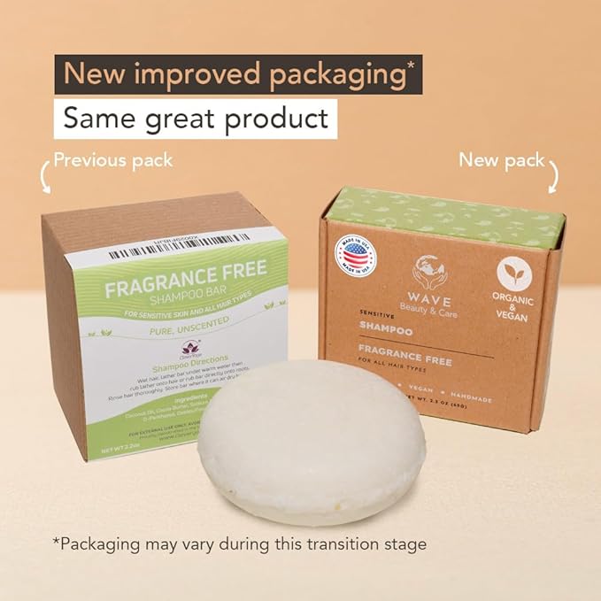 Clever Yoga Wave Unscented Shampoo Bar - Moisturizing & Handmade Vegan Bar for Shiny Hair, Natural, Sulfate Free, Organic & Non-GMO Shampoo for Women & Men, 2.3 oz, Long-Lasting (80-120 Uses)