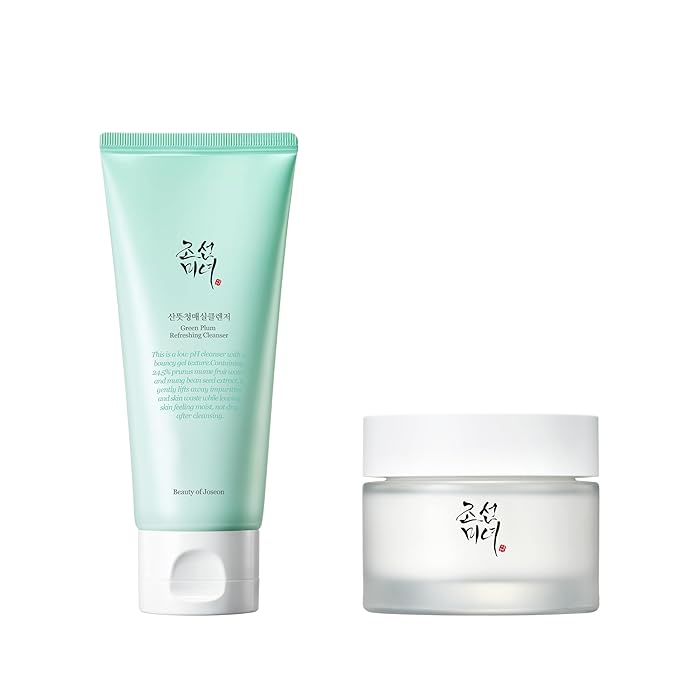 Beauty of Joseon Green Plum Refreshing Cleanser Gel with Dynasty Cream Hydrating Face Moisturizer for Dry