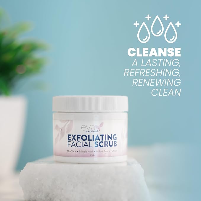 Eva Naturals Exfoliating Facial Scrub – Gentle Microdermabrasion Face Exfoliator with Pumice & Botanical Extracts – Facial Wash to Clear Blackheads, Acne, and Dead Skin for Smooth, Radiant Skin - 2 oz