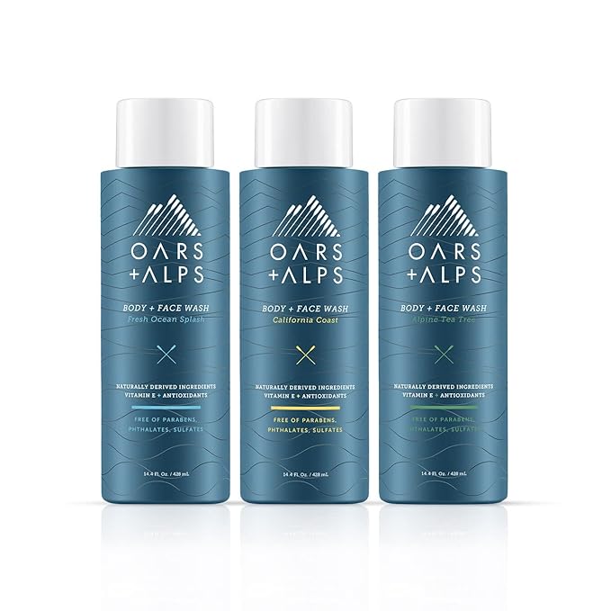 Oars + Alps Body Wash for Men, Mens Body Wash with Vitamin E and Antioxidants, Moisturizing, Hydrating, Paraben & Sulfate Free Cleanser, Variety Set, 3pk
