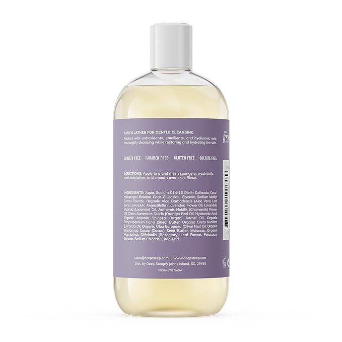Deep Steep Body Wash, Lavender Chamomile, 17 oz – Hydrating Shower Gel with Hyaluronic Acid, Shea Butter, Aloe Vera & Argan Oil – Vegan, Clean Beauty, Clean & Refreshed Skin