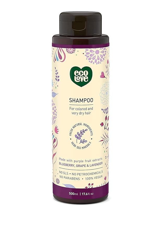 ecoLove - Natural Shampoo, Sodium lauryl sulfate Free, Vegan & Cruelty Free Shampoo for Color Treated Hair, Very Dry & Damaged Hair, Organic Lavender shampoo, No SLS or Parabens, 17.6 oz