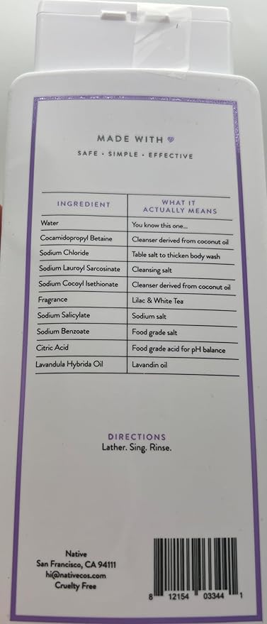 Native Body Wash Contains Naturally Derived Ingredients | For Women & Men, Sulfate, Paraben, & Dye Free Leaving Skin Soft and Hydrating | Lilac & White Tea 18 oz - 2 Pk