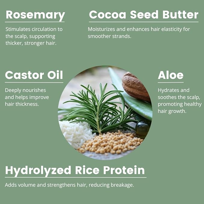 Pure Rosemary Natural Shampoo Bar - Volumizing, Strengthening, Thickening Solid Hair Growth Soap, Made in USA with Rice Protein, Caffeine, Castor Oil, and Ginger, Organic for Women, Men