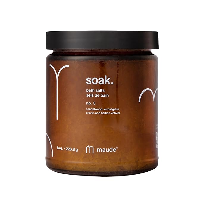 Maude Soak No. 3 - Nourishing Mineral Bath Salts - Hand-Harvested Dead Sea Salt with Magnesium & Potassium Chloride - Soften & Rejuvenate Skin - Notes of Sandalwood & Eucalyptus (8 oz)
