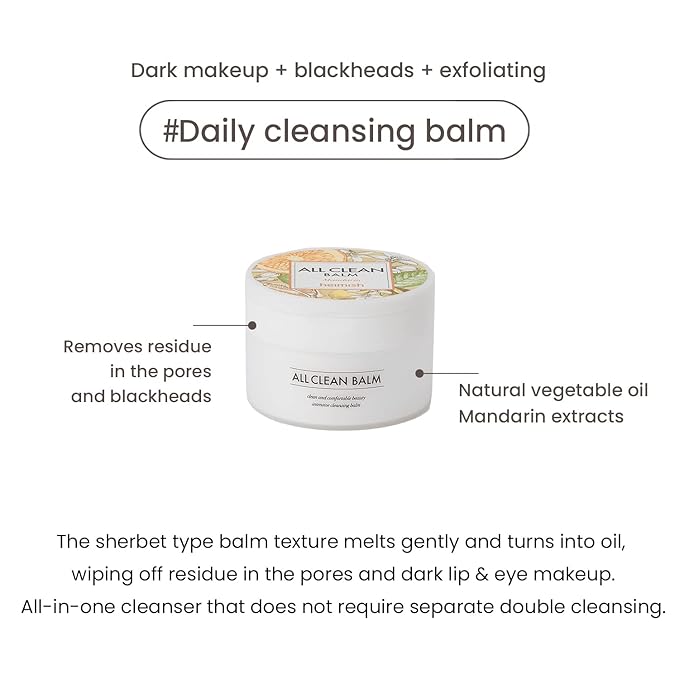 HEIMISH All Clean Balm Mandarin 4.0fl.oz/120ml - Cleansing Balm, Waterproof Makeup Remover, Face Cleanser, Oil Based Cleanser, Korean Skincare with Natural Aroma Oil, Vegan, For All Skin Types