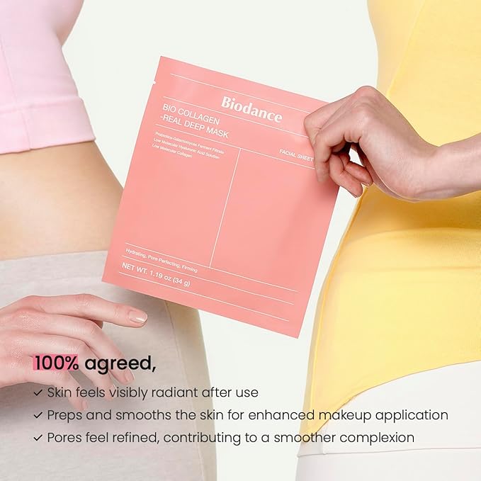 BIODANCE Bio-Collagen Real Deep Mask, Hydrating Overnight Hydrogel Mask, Pore Minimizing, Elasticity, Plumping Improvement, Korean Skincare | 1.19oz(34g) x 4ea
