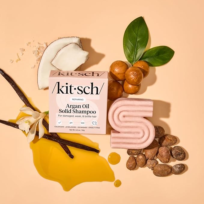 Kitsch Argan Oil Shampoo Bar - Repairing Solid Hair Shampoo for Women and Men - Strengthening, Moisturizing Hair Care - Silicone, Paraben & Sulfate Free, Vegan, Made in USA - 3.2 oz