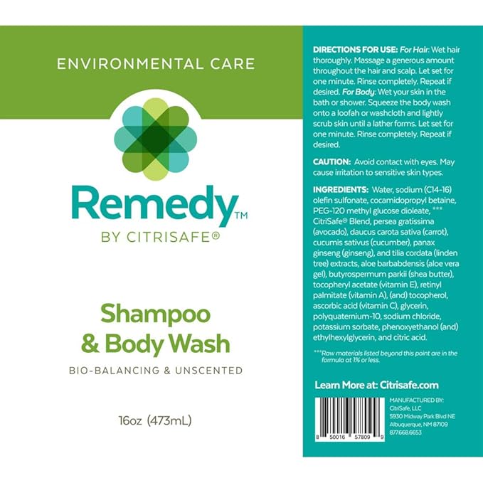 Remedy Bio-Balancing Shampoo & Body Wash - Body Wash and Clarifying Shampoo For Build Up - Fragrance Free - 16 oz.