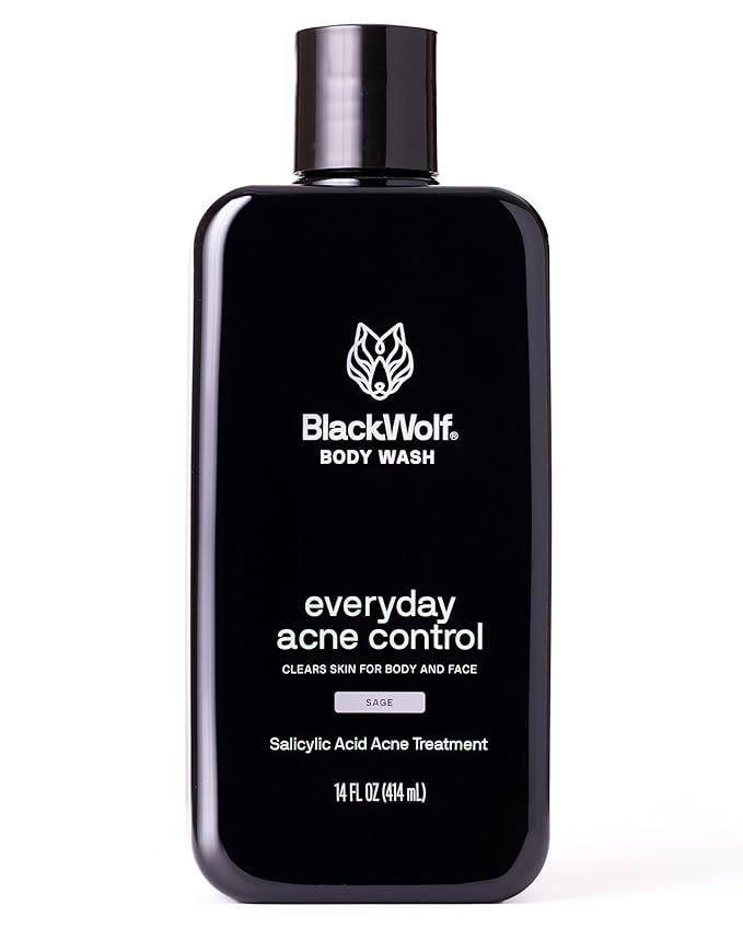 Black Wolf Salicylic Acid Body Wash for Men - 14 Fl Oz Men's Acne Body Wash - Charcoal Helps Reduce Acne Breakouts & Cleanse Your Skin - Full Coverage & Deep Clean Treatment - Men's Bodywash