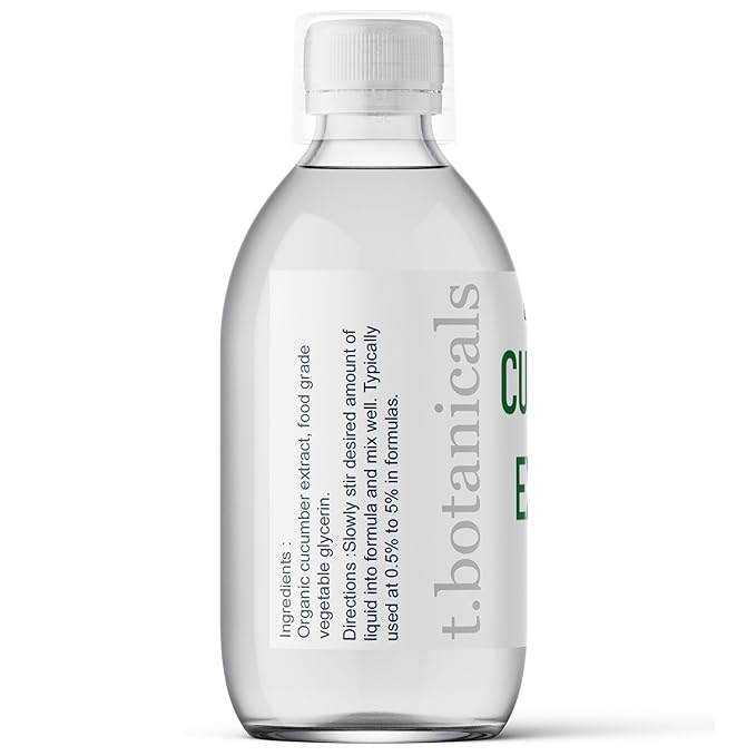 t.botanicals Pure Cucumber Extract Liquid Glycerite Alcohol Free Serum for Face Wash Mask Body Cosmetic Formulations and Skin Care Cream, Lotion, Shampoo, Conditioner Recipes (8 oz.)