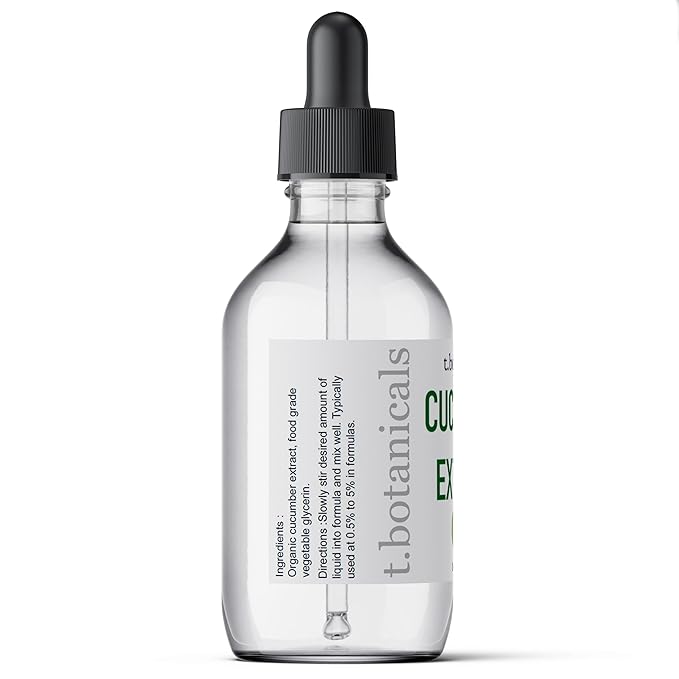 t.botanicals Pure Cucumber Extract Liquid Glycerite Alcohol Free Serum for Face Wash Mask Body Cosmetic Formulations and Skin Care Cream, Lotion, Shampoo, Conditioner Recipes (4 oz.)