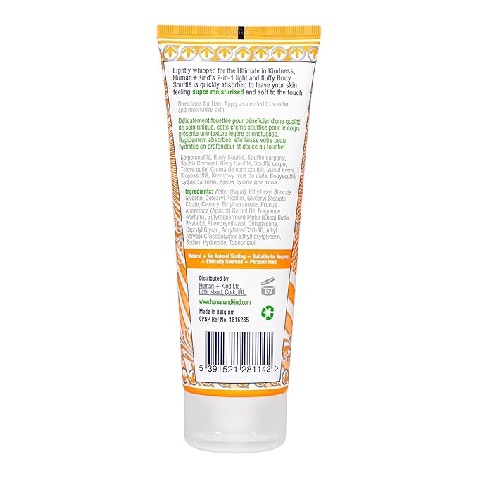 Human+Kind Body Souffle - Light, Fluffy Skin Conditioner for Hydrating and Smoothing Dry Skin - Natural, Vegan Formula with Shea Butter and Apricot Kernel Oil - Light, Fresh Fragrance - 6.76 oz