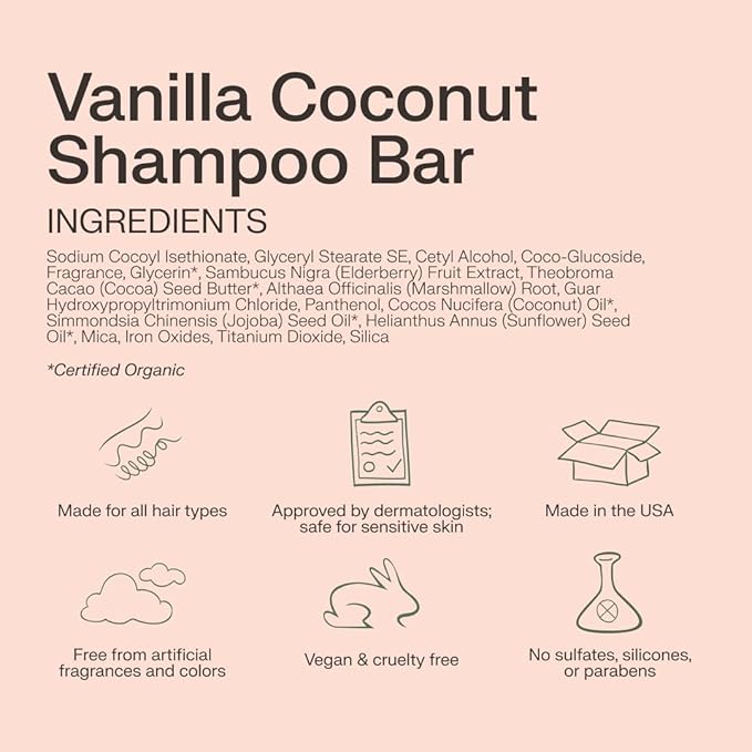 The Earthling Co. Shampoo Bar - Promote Hair Growth, Strengthen & Volumize All Hair Types - Paraben & Sulfate Free formula with Natural, Vegan Ingredients (Vanilla Coconut, 3 oz)