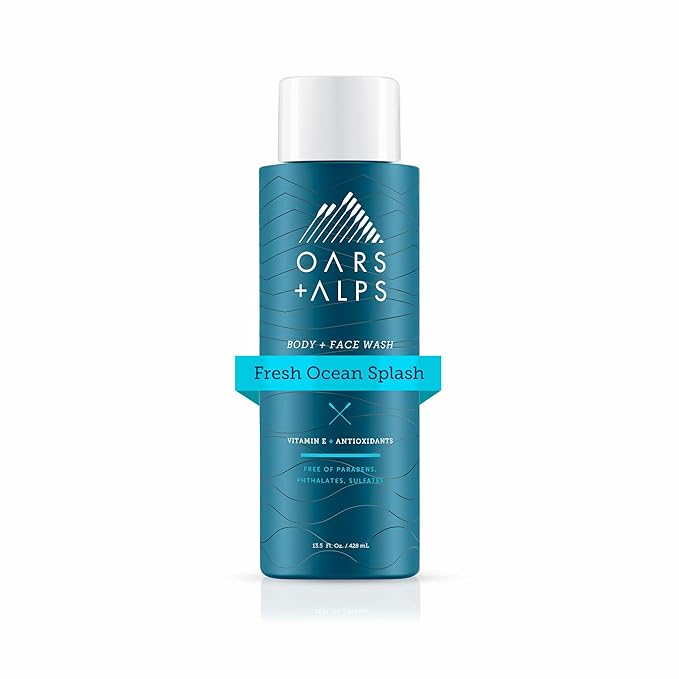 Oars + Alps Body Wash for Men, Mens Body Wash with Vitamin E and Antioxidants, Moisturizing, Hydrating, Paraben & Sulfate Free Cleanser, Fresh Ocean Splash, 1pk