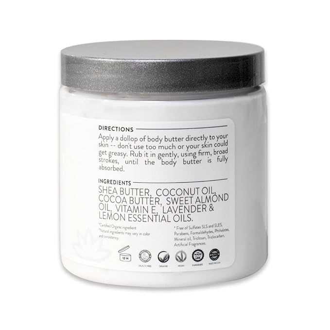 Glimmer Goddess Organic Whipped Body Butter for Women - Moisturizer Cream with Shea & Cocoa Butter, Almonds & Coconut Oil - Jasmine, 8oz