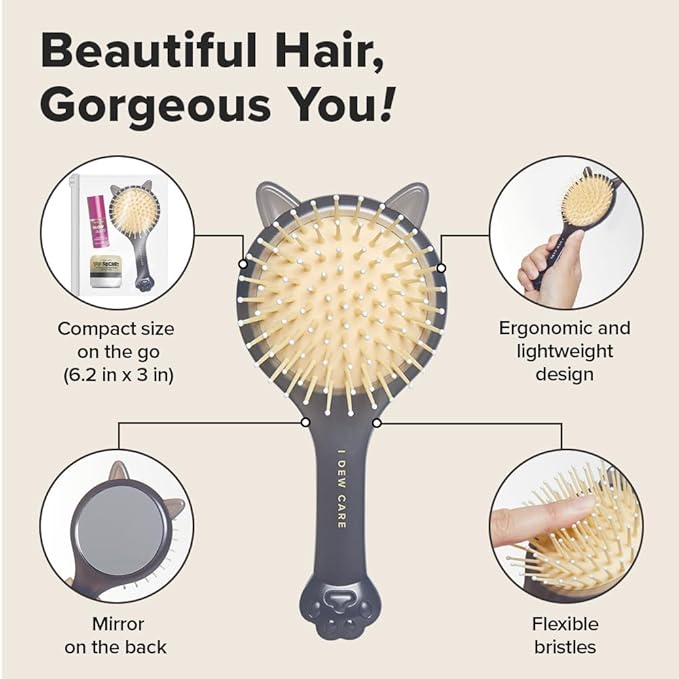 I DEW CARE Brush and Tap to Refresh Set - Tap Secret Vanilla & Coconut + Detangling Brush with Mirror