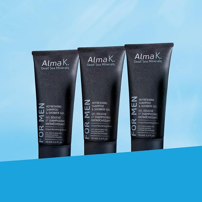 ALMA K Refreshing Shampoo and Shower Gel - 2 in 1 Mens Body Wash and Clarifying Shampoo - Antioxidant-Rich with Argan Oil, Dead Sea Minerals - 6.8 oz