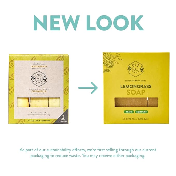 Crate 61 Organics, Handmade in Canada, Plant Based Cold Process Natural Bar Soap For Face And Body, With Premium Essential Oils, For Men And Women 3 Pack (Lemongrass)
