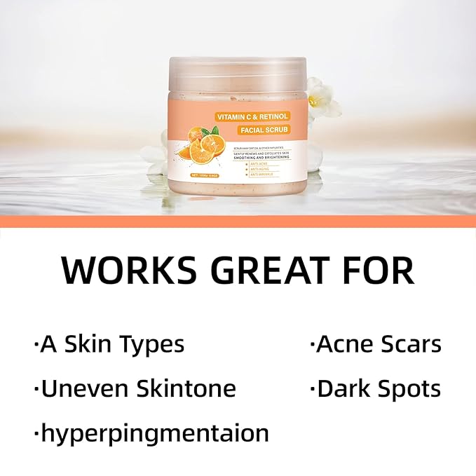 Vitamin C and Retinol Facial Scrub Face Scrubs Exfoliating Face Wash Vitamin C Facial Body Scrub Microdermabrasion Exfoliate Exfoliator for Blackhead Ingrown Hair KP Bump Eraser Exfoliant 3.5OZ