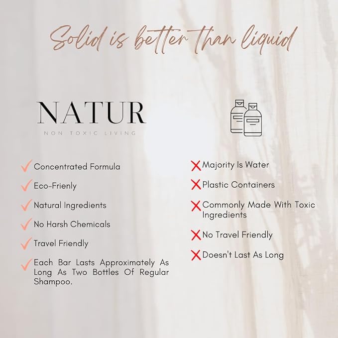 Natur Shampoo Bar - Salon Quality | Natural Ingredients, Non-Toxic, Vegan, Paraben-Free, Zero Waste | Essential Oils, Smooth & Deep Cleansing, Promotes Hair Growth & Care | Coconut and Rosemary 3 oz