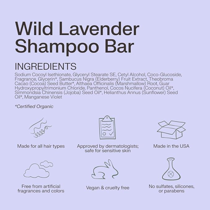 The Earthling Co. Shampoo Bar - Promote Hair Growth, Strengthen & Volumize All Hair Types - Paraben & Sulfate Free formula with Natural, Vegan Ingredients for Dry Hair (Wild Lavender, 3 oz)