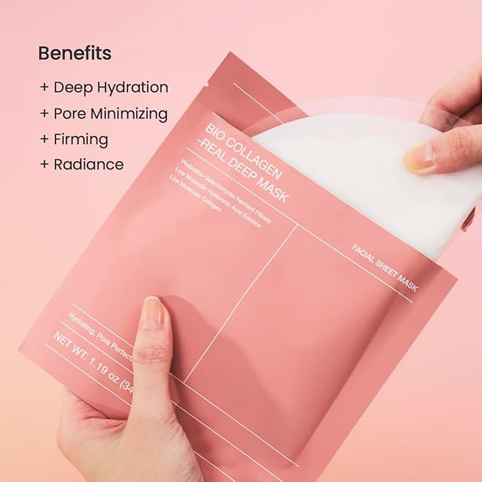 BIODANCE Bio-Collagen Real Deep Mask, Hydrating Overnight Hydrogel Mask, Pore Minimizing, Elasticity, Plumping Improvement, Korean Skincare | 1.19oz(34g) x 4ea